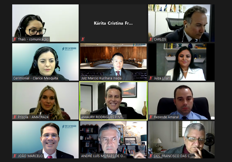 Tela da reunião telepresencial realizada para tomada de posse dos juízes titulares de Paranaíba e Corumbá