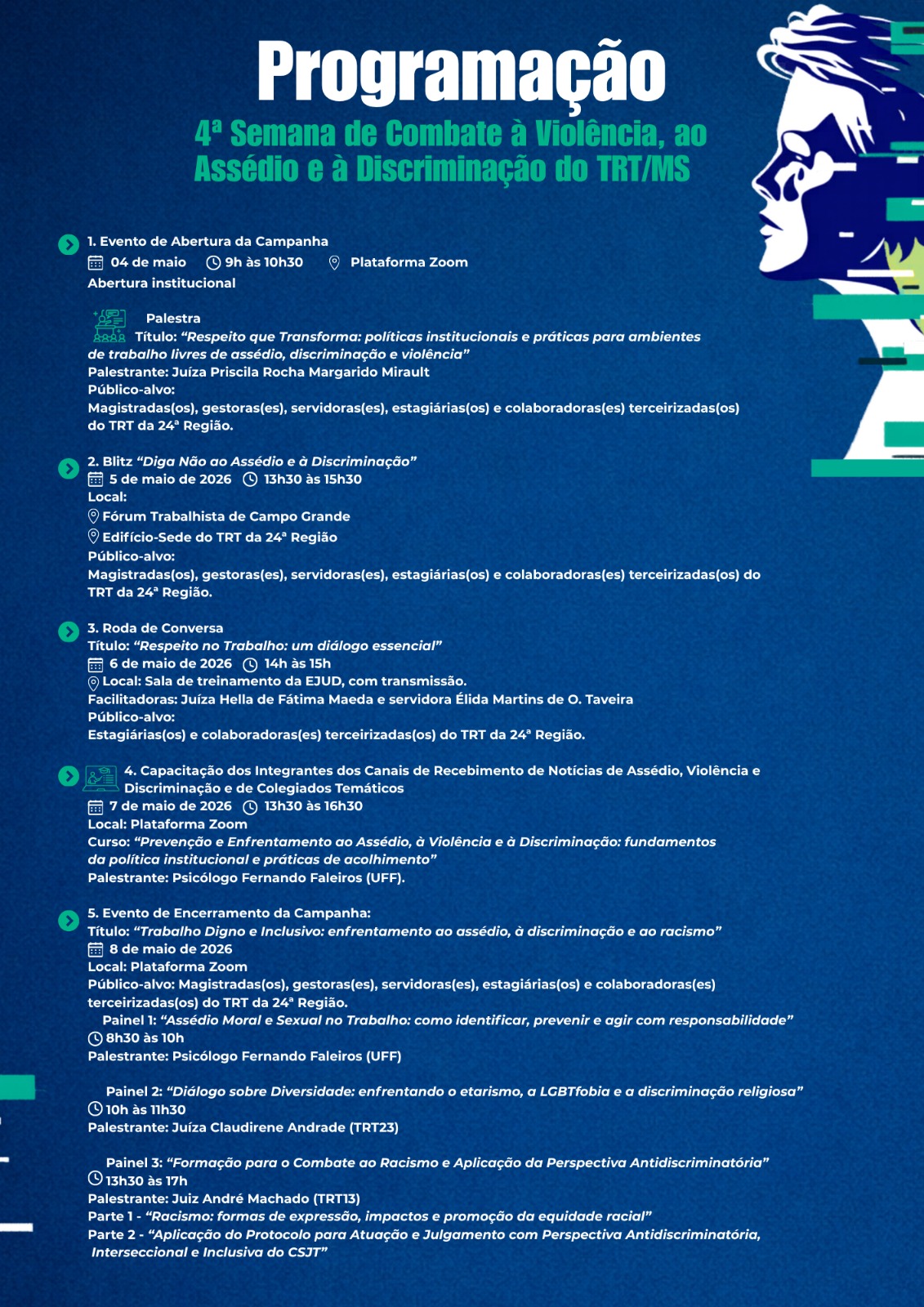 card com a programação da 4ª Semana de Combate à Violência, ao Assédio e à Discriminação