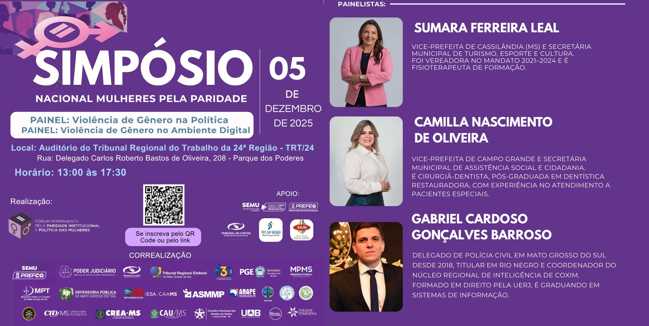 Simpósio Nacional Mulheres pela Paridade reúne lideranças e especialistas no TRT-24 para debater violência de gênero na política e no ambiente digital.