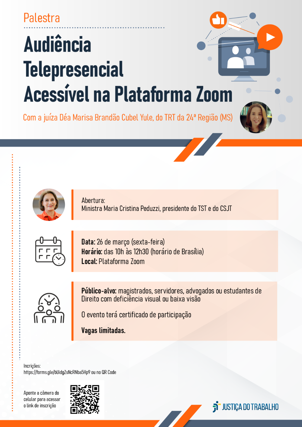 Imagem com os informativos sobre a palestra sobre audiência telepresencial acessível