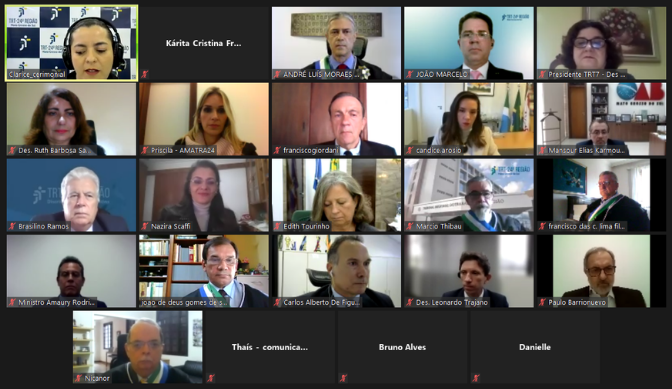 Captura de tela da Grade da Sessão Solene de Eleição e Posse dos Novos Dirigentes pela plataforma Zoom