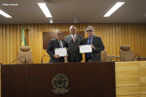 Foto tirada ao TRT MS receber o Prêmio Justiça do Trabalho acessível durante evento sobre inclusão.