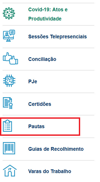 Imagem que apresenta a parte de Pautas do site selecionada.