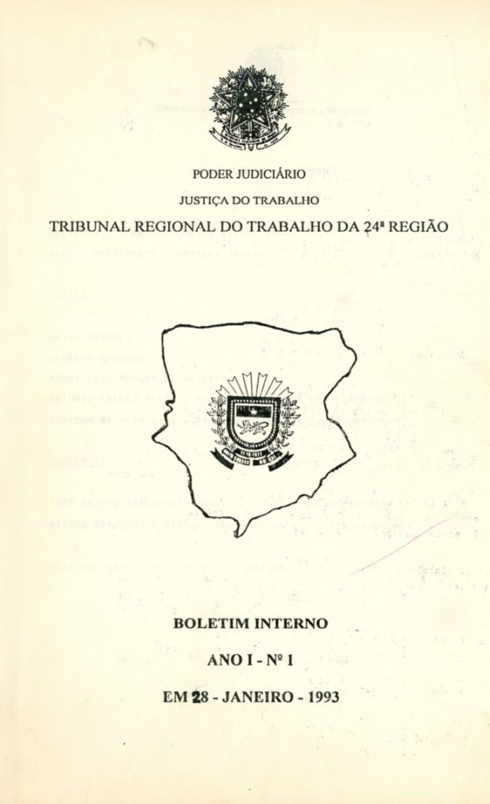 Primeiro Boletim Interno do TRT em 28 de janeiro de 1993