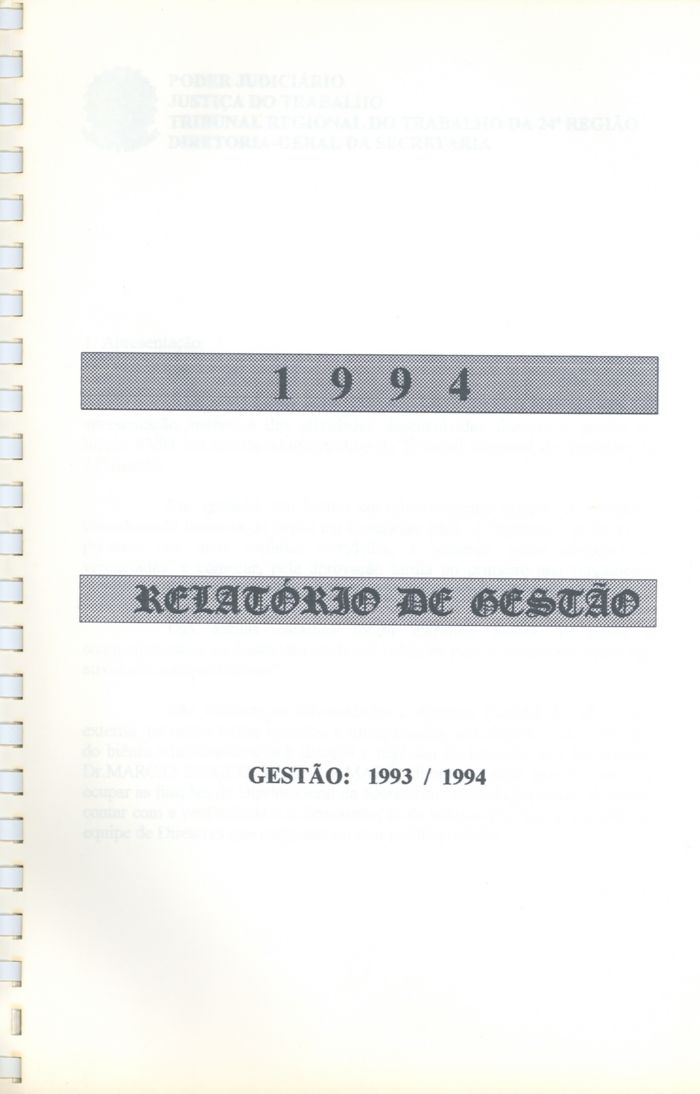Primeiro Relatório de Gestão do TRT_ Gestão 1993/1994