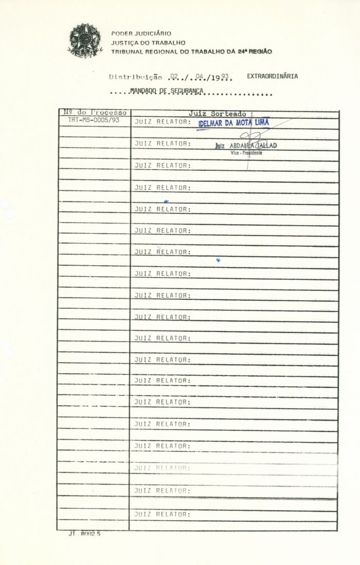 Primeira Distribuição Extraordinária - data 02-04-1993