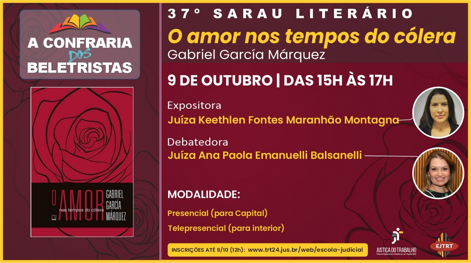 37º Sarau Literário da Escola Judicial terá debate sobre o livro “O Amor nos Tempos do Cólera”